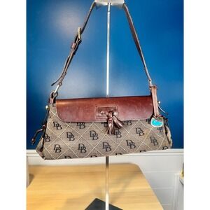 Dooney & Bourke DB Monogram Shoulder Bag Leather Trim Designer Purse